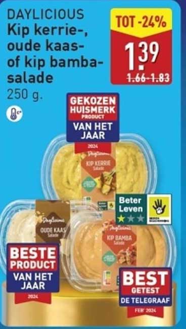 DAYLICIOUS Kip kerrie-, oude kaas- of kip bamba-salade