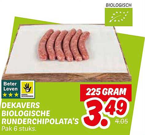 DEKAVERS BIOLOGISCHE RUNDERCHIPOLATA'S Pak 6 stuks