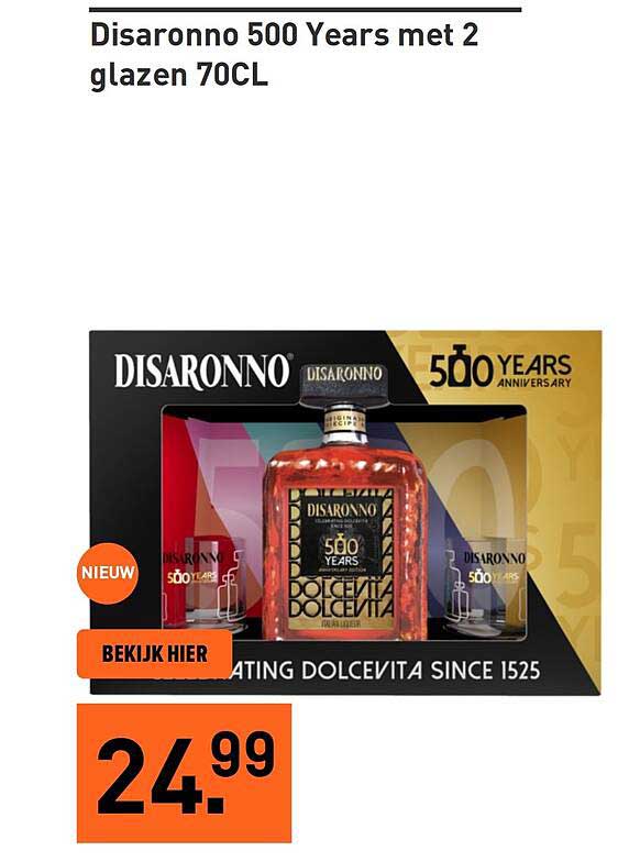 Disaronno 500 Years met 2 glazen 70CL