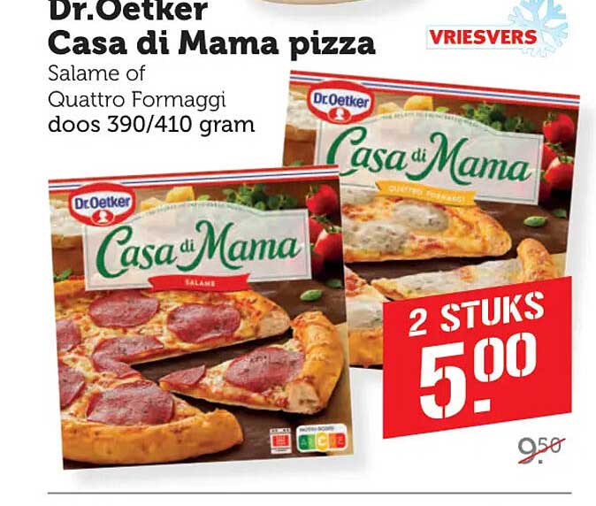 Dr.Oetker Casa di Mama pizza Salame of Quattro Formaggi doos 390/410 gram