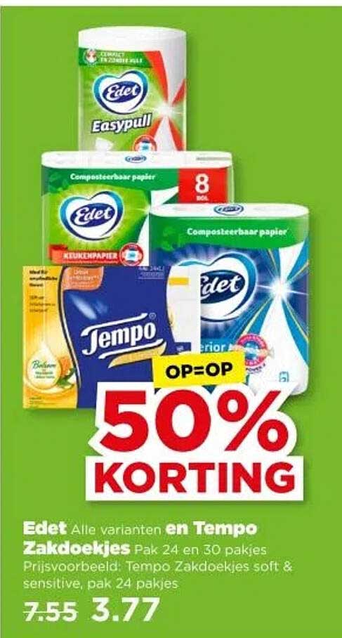 Edet Alle varianten en Tempo Zakdoekjes Pak 24 en 30 pakjes