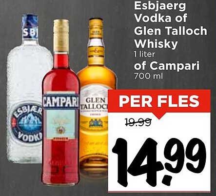 Esbjaerg Vodka of Glen Talloch Whisky 1 liter of Campari 700 ml
