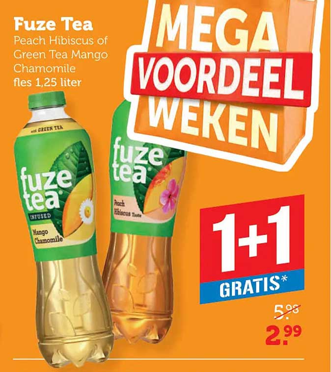 Fuze Tea Peach Hibiscus of Green Tea Mango Chamomile fles 1,25 liter