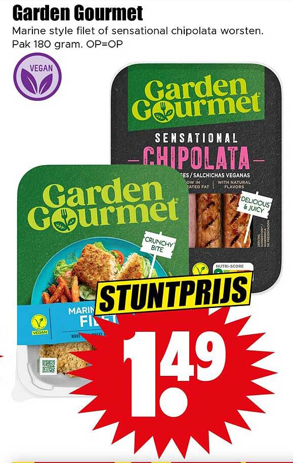 Garden Gourmet Marine style filet van sensational chipolata worsten. Pak 180 gram.