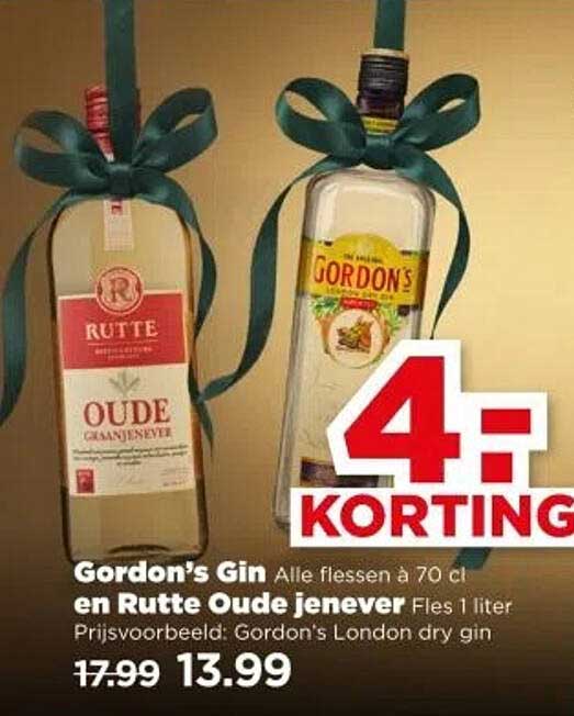 Gordon's Gin Alle flessen à 70 cl en Rutte Oude jenever Fles 1 liter