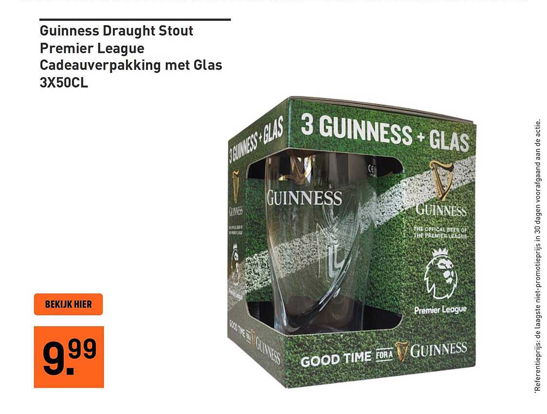 Guinness Draught Stout Premier League Cadeauverpakking met Glas 3X50CL