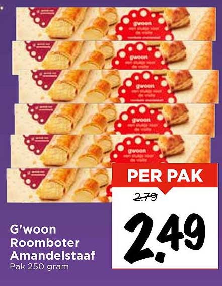 G'woon Roomboter Amandelstaaf Pak 250 gram