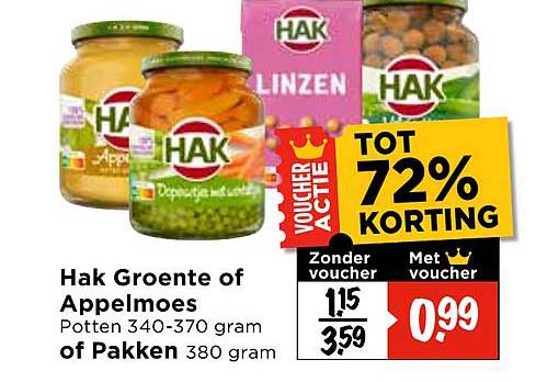 Hak Groente of Appelmoes Potten 340-370 gram of Pakken 380 gram