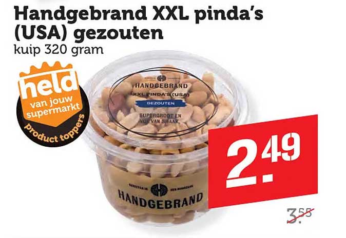 Handgebrand XXL pinda’s (USA) gezouten kuip 320 gram