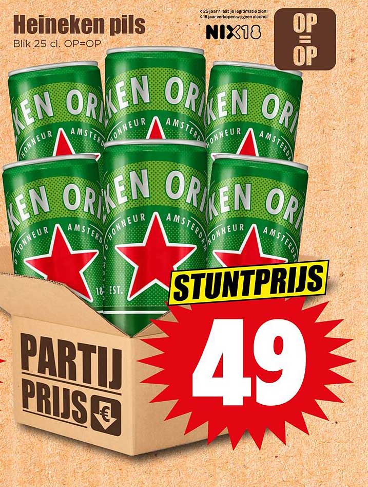 Heineken pils Blik 25 cl. OP=OP