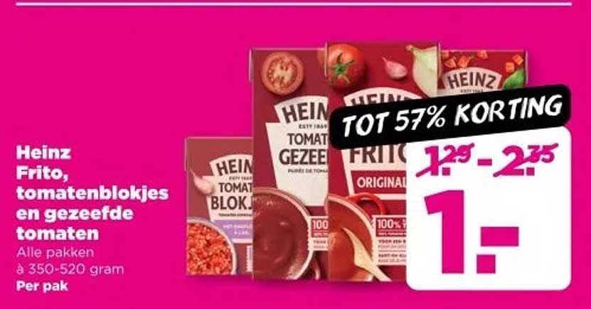 Heinz Frito, tomatenblokjes en gezeefde tomaten