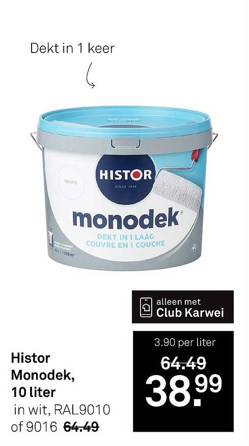 Histor Monodek, 10 liter in wit, RAL9010 of 9016
