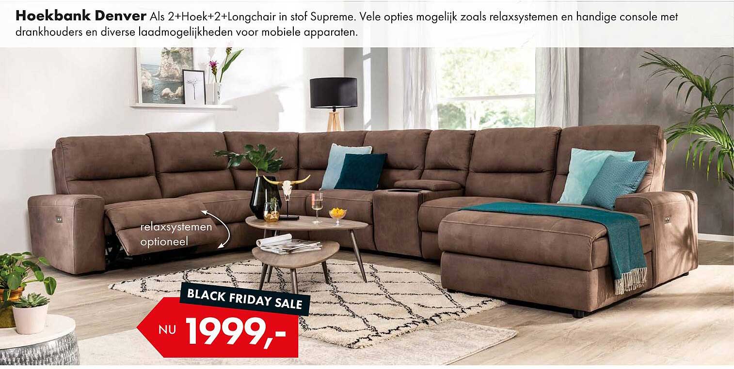 Hoekbank Denver Als 2+Hoek+2+Longchair in stof Supreme