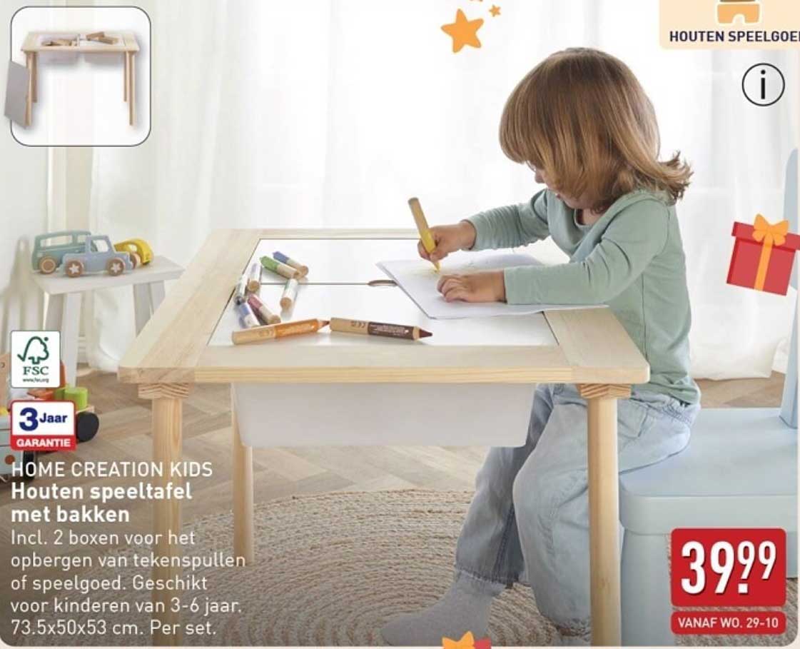 HOME CREATION KIDS Houten speeltafel met bakken