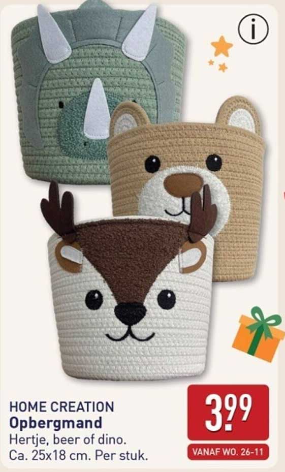 HOME CREATION Opbergmand Hertje, beer of dino.
