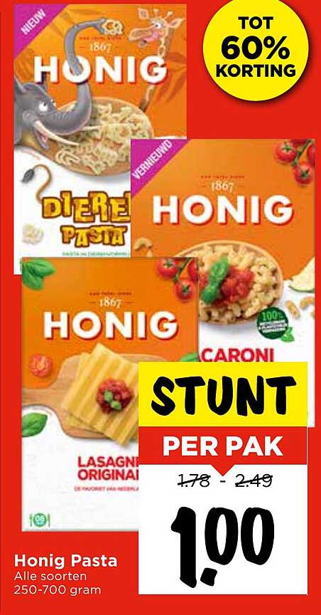 Honig Pasta Alle soorten 250-700 gram