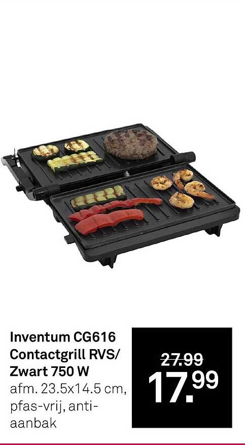 Inventum CG616 Contactgrill RVS/Zwart 750 W