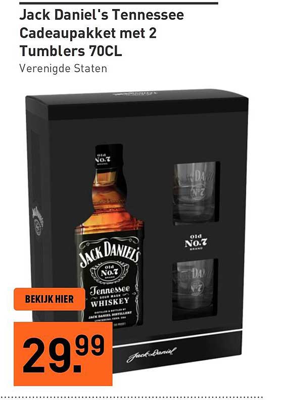 Jack Daniel's Tennessee Cadeaupakket met 2 Tumblers 70CL