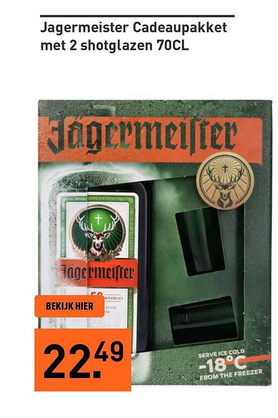 Jagermeister Cadeaupakket met 2 shotglazen 70CL