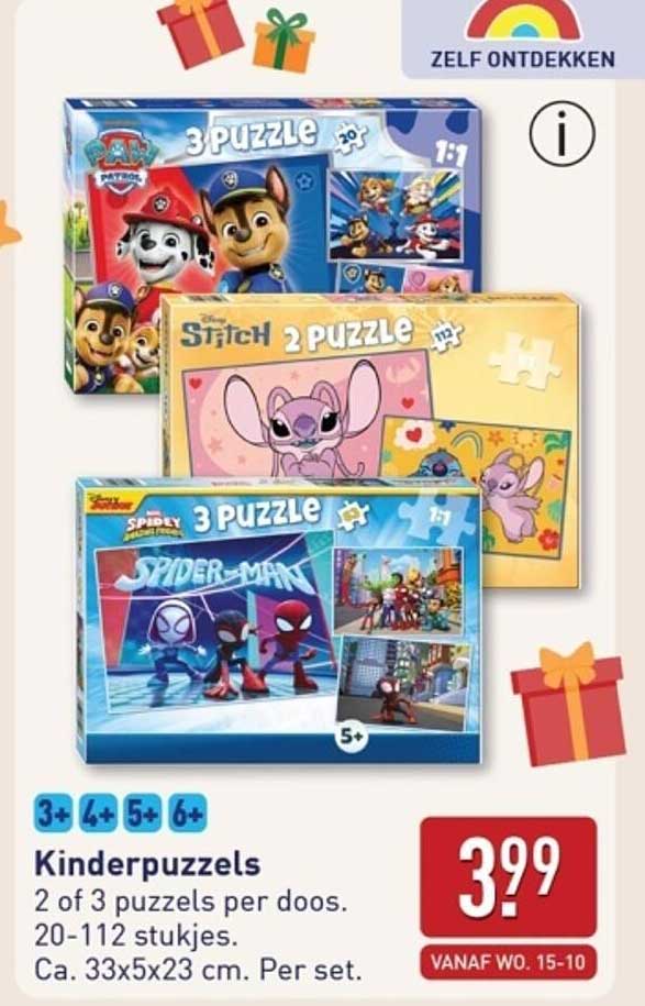 Kinderpuzzels 2 of 3 puzzels per doos