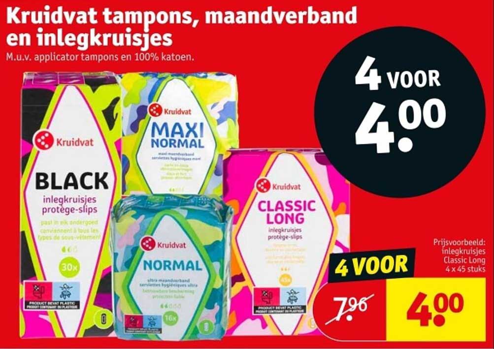 Kruidvat tampons, maandverband en inlegkruisjes