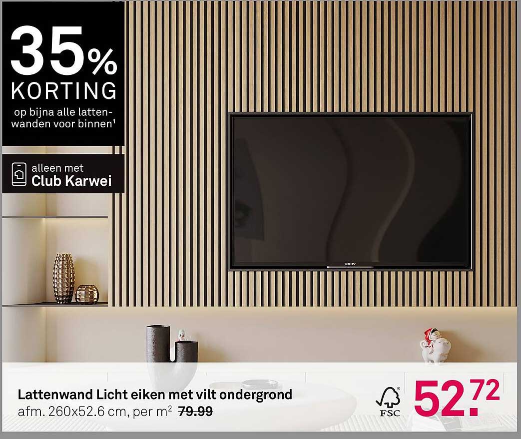 Lattenwand Licht eiken met vilt ondergrond