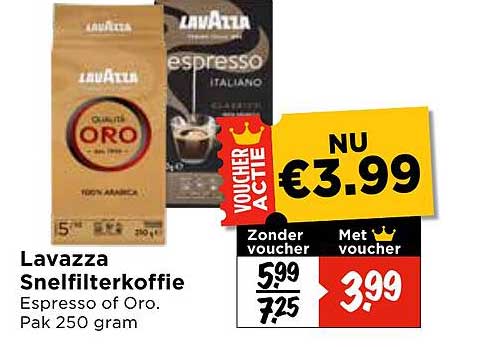 Lavazza Snelfilterkoffie Espresso of Oro. Pak 250 gram