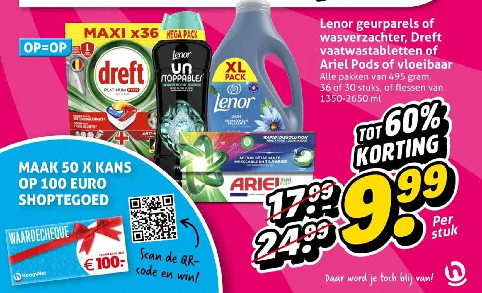 Lenor geuroparels of wasverzachter, Dreft vaatwastabletten of Ariel Pods of vloeibaar