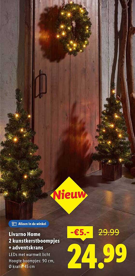 Livorno Home 2 kunstkerstboompjes + adventskrans