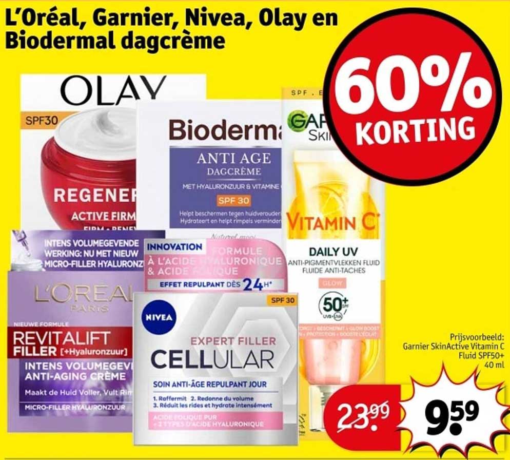 L'Oréal, Garnier, Nivea, Olay en Biodermal dagcrème