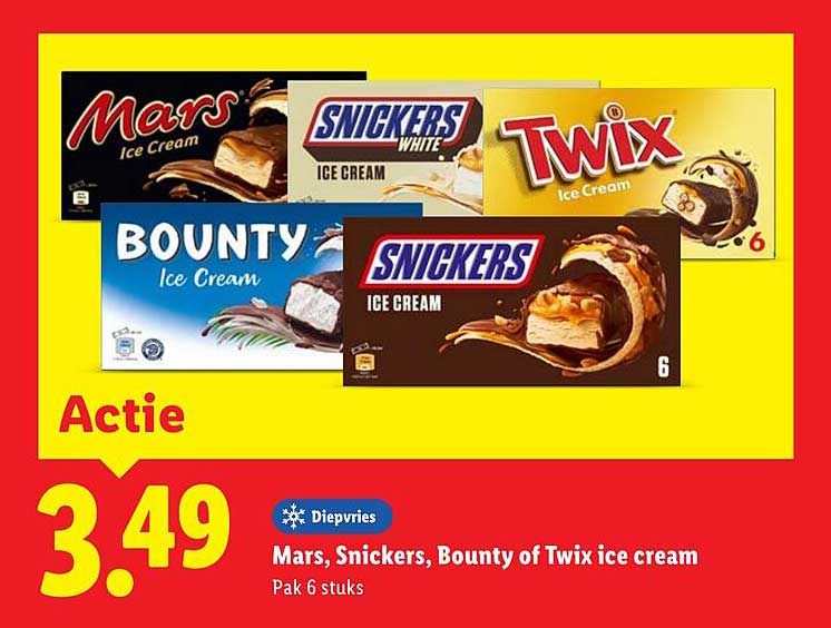 Mars, Snickers, Bounty of Twix ice cream