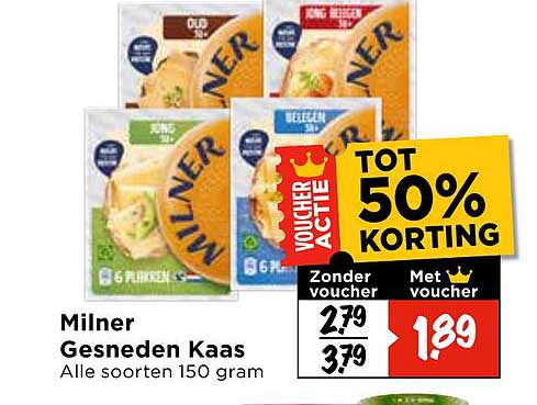 Milner Gesneden Kaas Alle soorten 150 gram