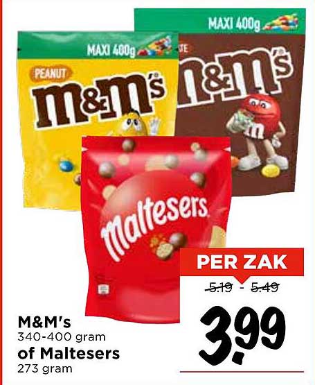 M&M's 340-400 gram of Maltesers 273 gram