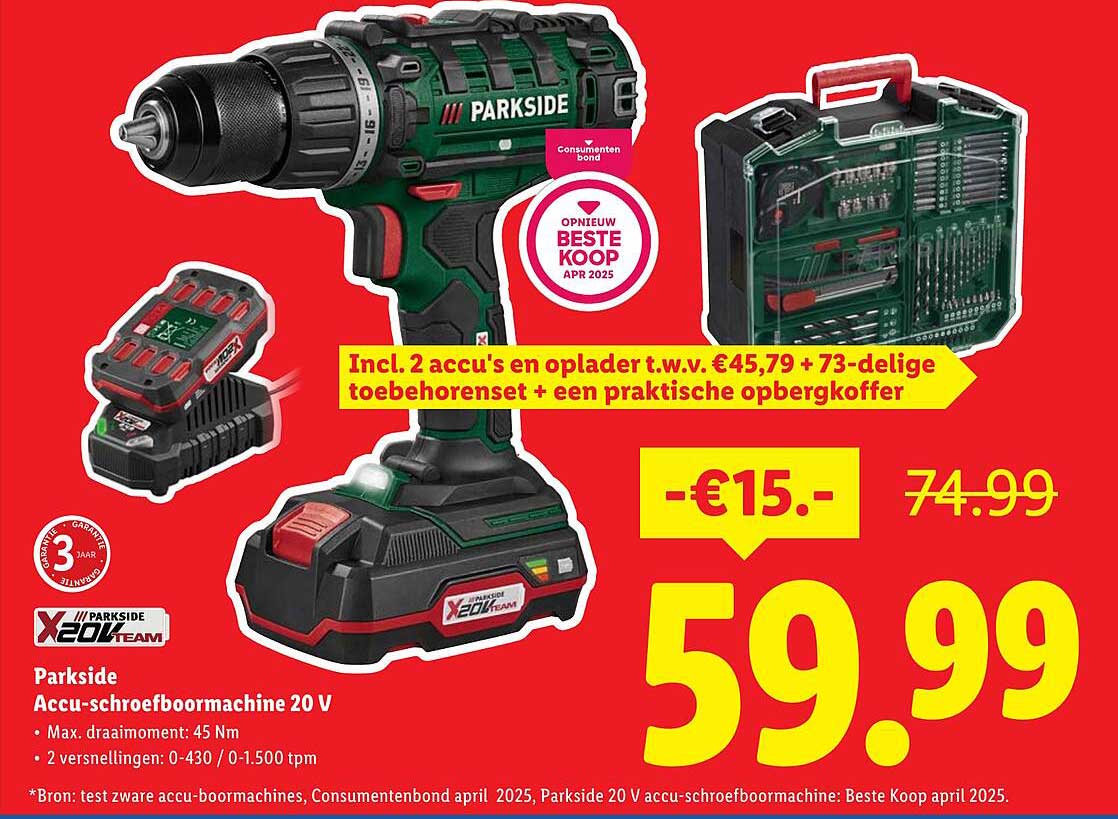 Parkside Accu-schroefboormachine 20 V