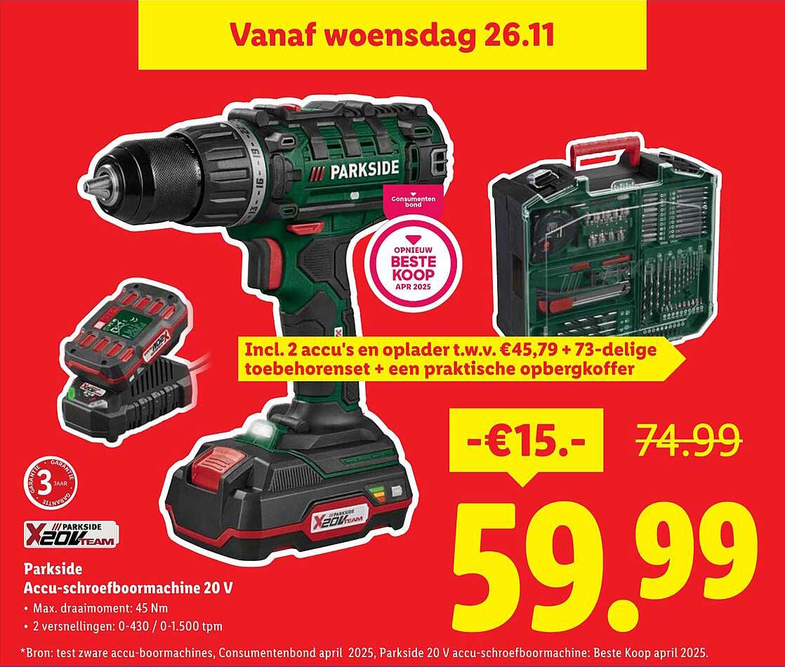 Parkside Accu-schroefboormachine 20 V