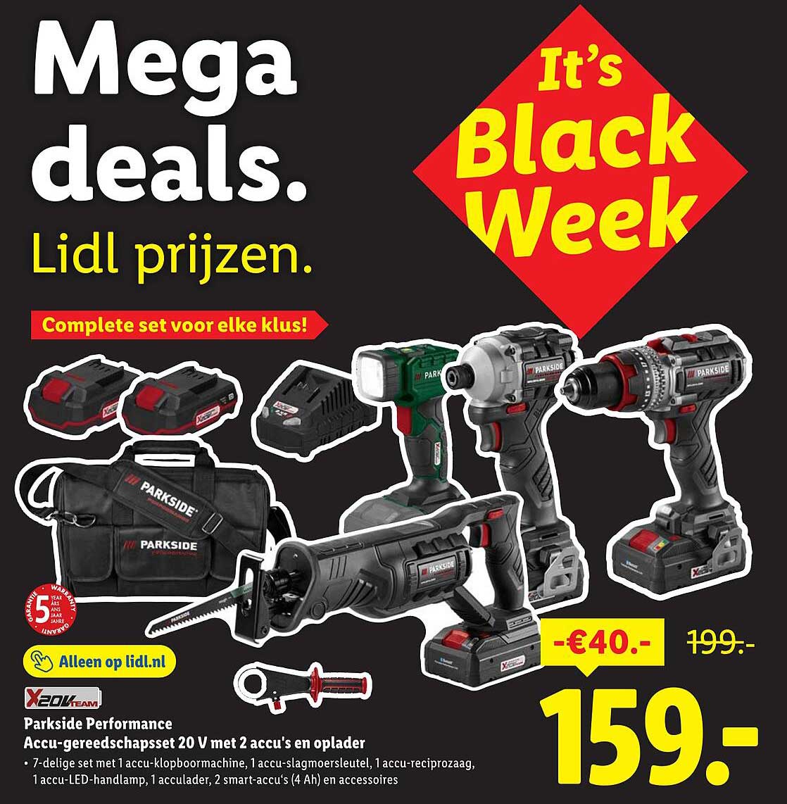 Parkside Performance Accu-gereedschapsset 20 V met 2 accu's en oplader