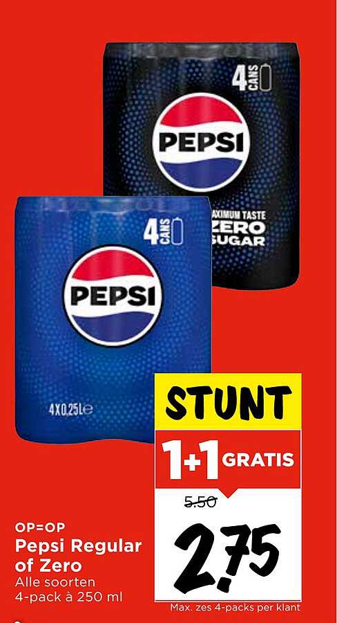 Pepsi Regular of Zero - 4-pack à 250 ml