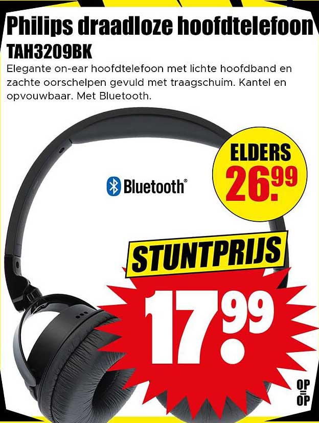 Philips draadloze hoofdtelefoon TAH3209BK