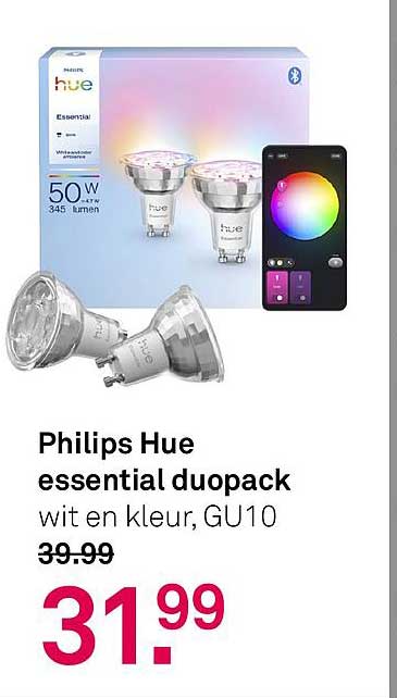 Philips Hue essential duopack wit en kleur, GU10