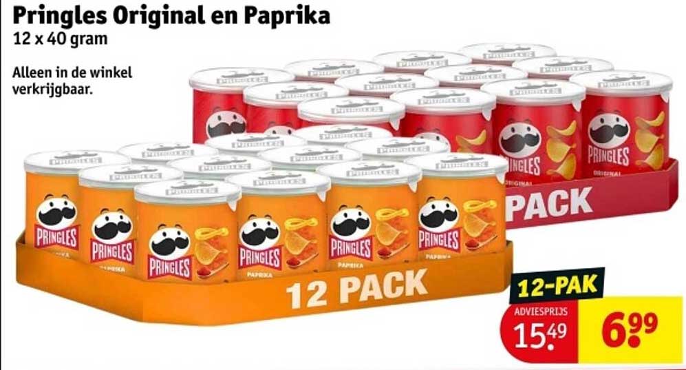 Pringles Original en Paprika 12 x 40 gram