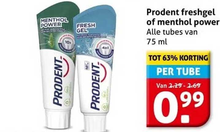 Prodent freshgel of menthol power Alle tubes van 75 ml