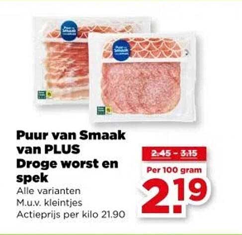 Puur van Smaak van PLUS Droge worst en spek