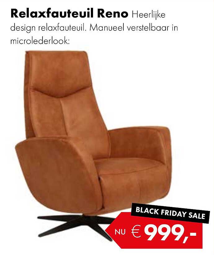 Relaxfauteuil Reno Heerlijke design relaxfauteuil. Manueel verstelbaar in microlederlook: