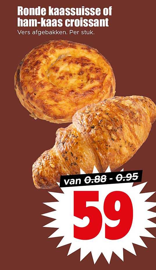 Ronde kaassuïse of ham-kaas croissant