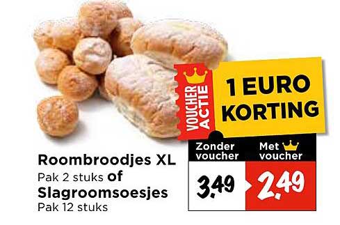 Roombroodjes XL Pak 2 stuks of Slagroomsoesjes Pak 12 stuks