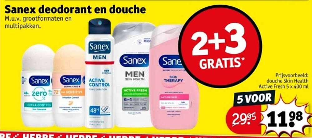 Sanex deodorant en douche 5 voor 11,98