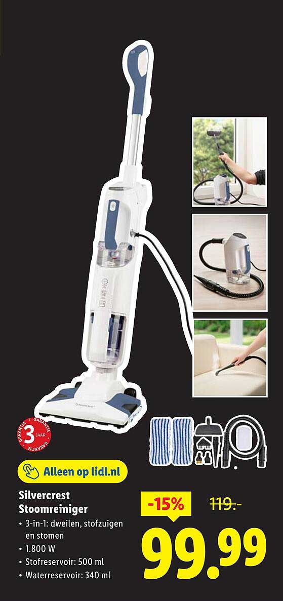 Silvercrest Stoomreiniger - 3-in-1: dweilen, stofzuigen en stomen