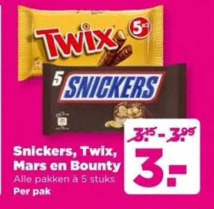 Snickers, Twix, Mars en Bounty
