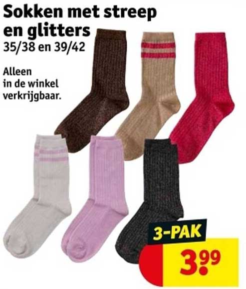 Sokken met streep en glitters 35/38 en 39/42