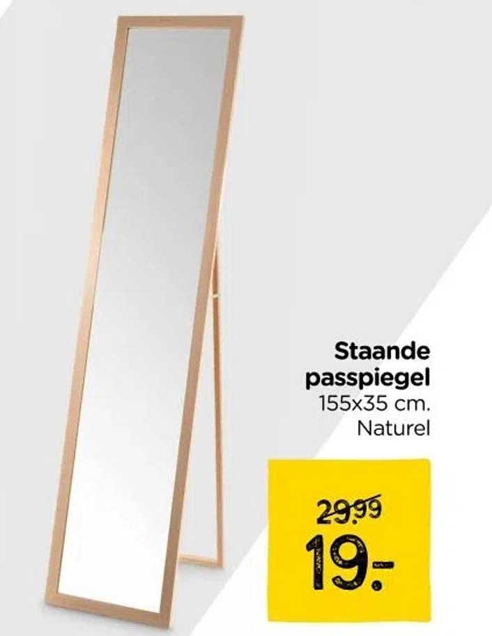 Staande passpiegel 155x35 cm. Naturel